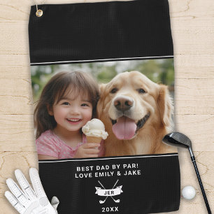 Leuke foto Beste papa Par golfspeler Moderne typog Golfhanddoek