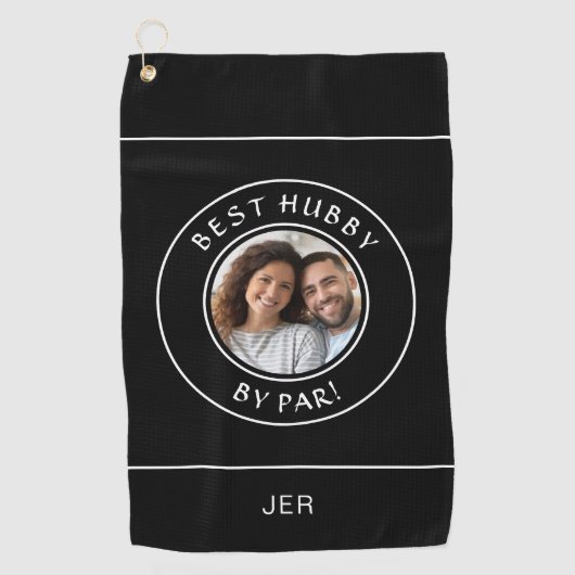 Leuke foto Golfer Best Hubby van Par Black Modern Golfhanddoek (Voorkant)