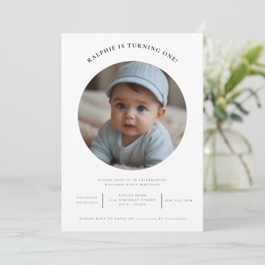 Leuke foto Minimale eerste verjaardag partij Kaart (Staand voorkant)