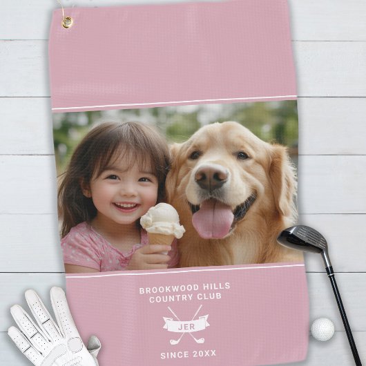 Leuke foto Modern Monogrammed Golfer Club Pro Roze Golfhanddoek