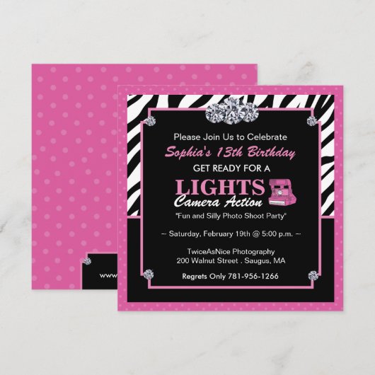 Leuke foto shoot party uitnodigingen (Voorkant / Achterkant)