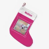 Leuke foto van Sweet Puppy Dog Roze en Wit Kleine Kerstsok (Voorkant (Hangend))