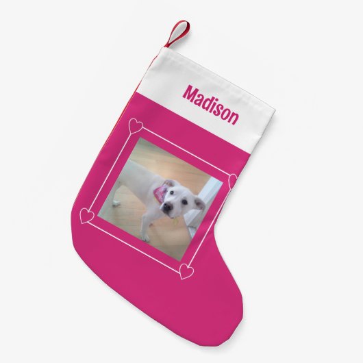 Leuke foto van Sweet Puppy Dog Roze en Wit Kleine Kerstsok (Voorkant (Hangend))