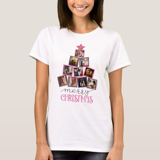 Leuke foto Vrolijk Kerstmis Roze Kerstmis T-shirt (Voorkant)