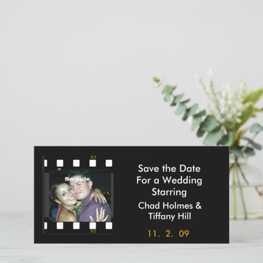 Leuke Fotofilm Save the Date Kaart (Staand voorkant)