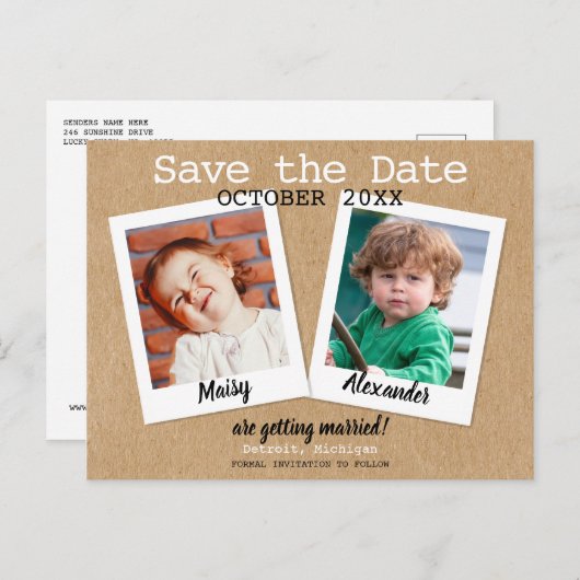 Leuke foto's Sla de datum op Trouw Rustiek Briefkaart (Voorkant / Achterkant)