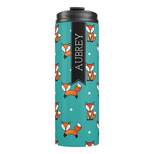 Leuke Fox & Blauwgroen Witte Polka Dots Gepersonal Thermosbeker (Voorkant)