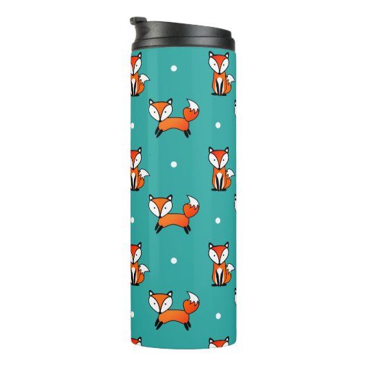 Leuke Fox & Blauwgroen Witte Polka Dots Gepersonal Thermosbeker (Geroteerd rechts)