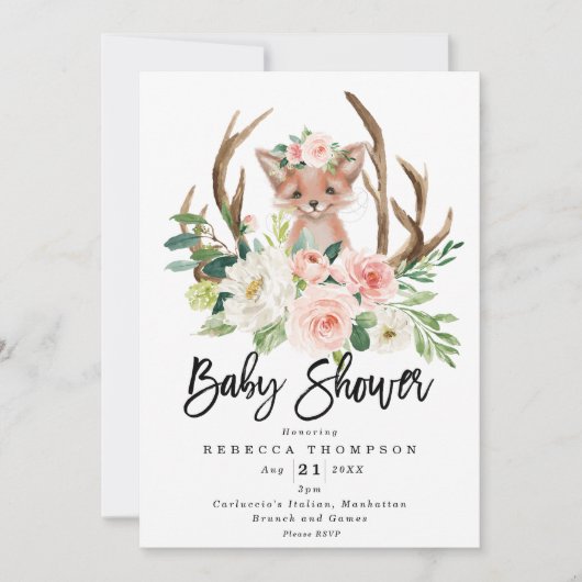 Leuke Fox Boho Bloemen Modern baby shower Kaart (Voorkant)