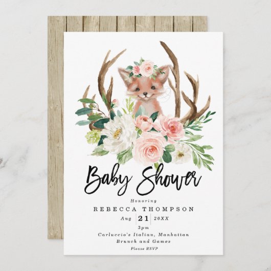 Leuke Fox Boho Bloemen Modern baby shower Kaart (Voorkant / Achterkant)