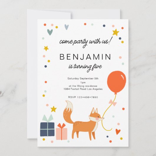 Leuke Fox Moderne Kinderen Verjaardag uitnodiging (Voorkant)