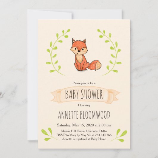 Leuke Fox Woodland Baby shower Kaart (Voorkant)
