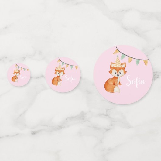 Leuke Fox Woodland Happy Birthday roze ballon Confetti (Voorkanten)