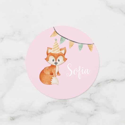 Leuke Fox Woodland Happy Birthday roze ballon Confetti (Kleine voorkant)
