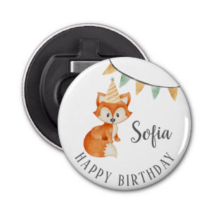 Leuke Fox Woodland Party Pet Happy Birthday Button Flesopener