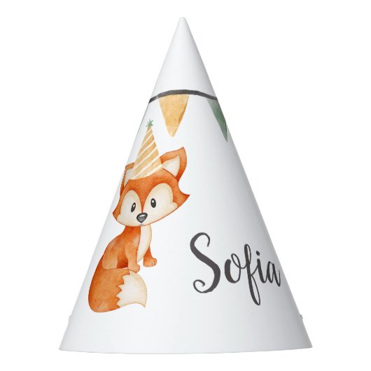 Leuke Fox Woodland Party Pet Happy Birthday Feesthoedjes (Voorkant)
