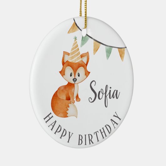 Leuke Fox Woodland Party Pet Happy Birthday Keramisch Ornament (Rechts)