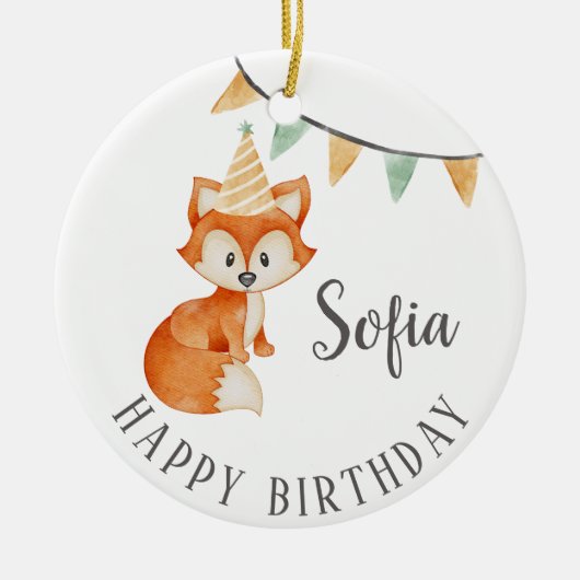 Leuke Fox Woodland Party Pet Happy Birthday Keramisch Ornament (Voorkant)