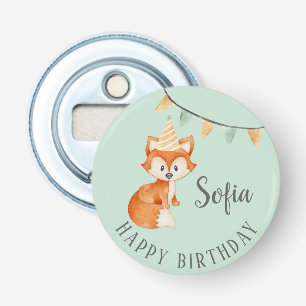 Leuke Fox Woodland Party Pet Happy Birthday Mint Button Flesopener