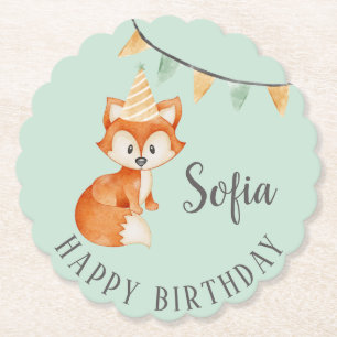 Leuke Fox Woodland Party Pet Happy Birthday Mint Kartonnen Onderzetters