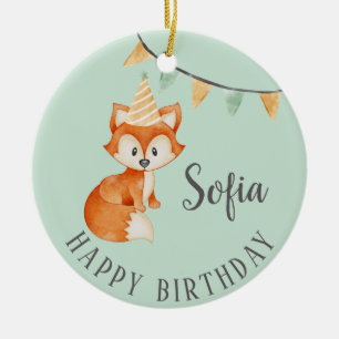 Leuke Fox Woodland Party Pet Happy Birthday Mint Keramisch Ornament
