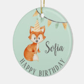 Leuke Fox Woodland Party Pet Happy Birthday Mint Keramisch Ornament (Links)