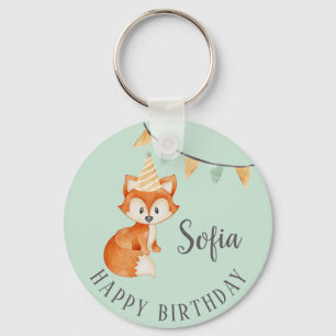 Leuke Fox Woodland Party Pet Happy Birthday Mint Sleutelhanger