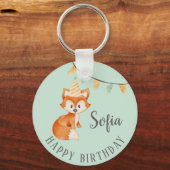 Leuke Fox Woodland Party Pet Happy Birthday Mint Sleutelhanger (Achterkant)