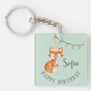 Leuke Fox Woodland Party Pet Happy Birthday Mint Sleutelhanger