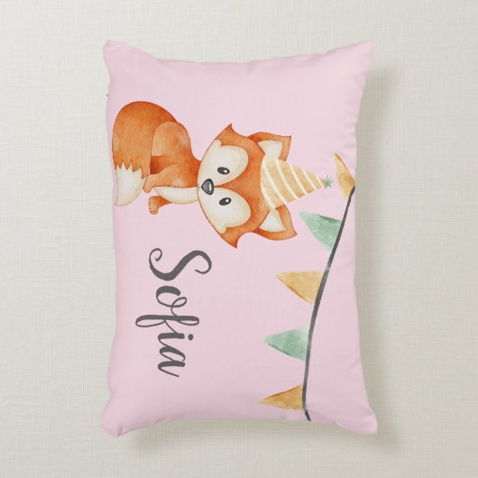Leuke Fox Woodland Party Pet Happy Birthday Pink Accent Kussen (Voorkant(Verticaal))
