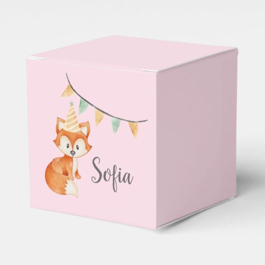 Leuke Fox Woodland Party Pet Happy Birthday Pink Bedankdoosjes (Voorkant Zijde)