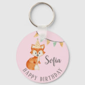 Leuke Fox Woodland Party Pet Happy Birthday Pink Sleutelhanger (Voorkant)