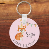Leuke Fox Woodland Party Pet Happy Birthday Pink Sleutelhanger (Voorkant)