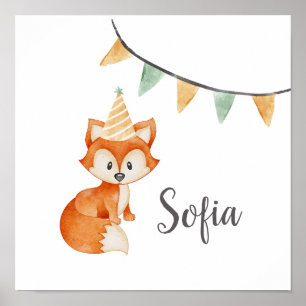 Leuke Fox Woodland Party Pet Happy Birthday Poster