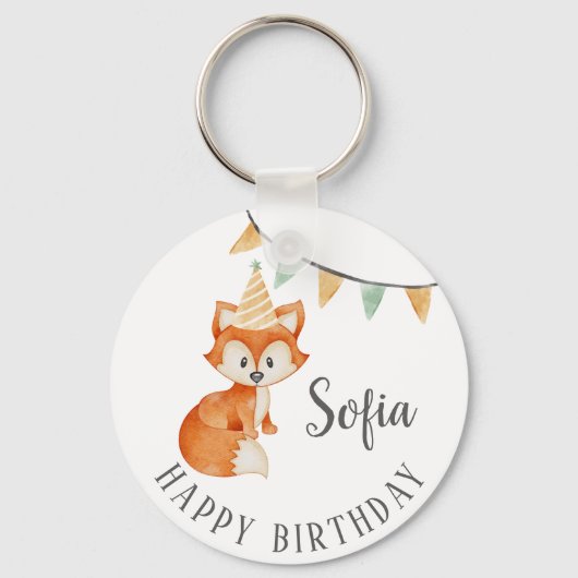 Leuke Fox Woodland Party Pet Happy Birthday Sleutelhanger (Voorkant)