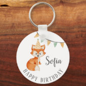 Leuke Fox Woodland Party Pet Happy Birthday Sleutelhanger (Achterkant)