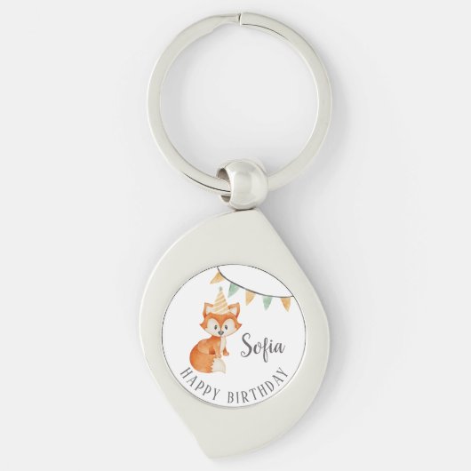 Leuke Fox Woodland Party Pet Happy Birthday Sleutelhanger (Voorkant)