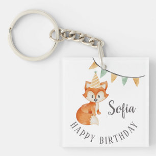 Leuke Fox Woodland Party Pet Happy Birthday Sleutelhanger