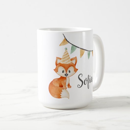 Leuke Fox Woodland Party Pet roze Koffiemok (Voorkant rechts)