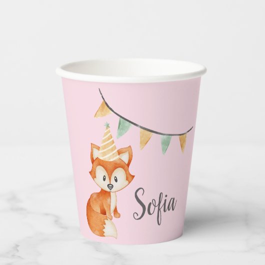 Leuke Fox Woodland Party Pet roze Papieren Bekers (Voorkant)