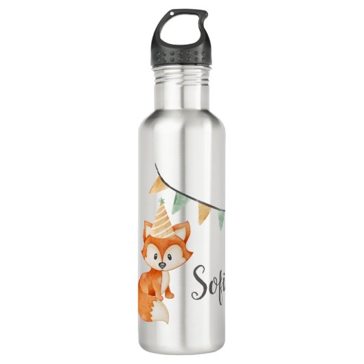 Leuke Fox Woodland Party Pet roze Waterfles (Voorkant)