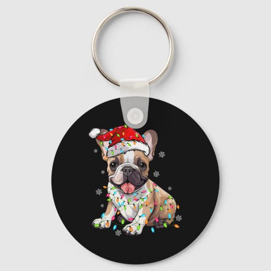 Leuke Franse Bulldog Hondenboom Kerstverlichting K Sleutelhanger (Voorkant)
