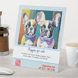 Leuke Franse Bulldog Illustratie Verkoper Reclamebord Met Voetstuk