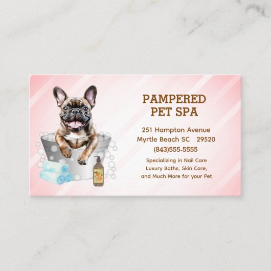 Leuke Franse Bulldog Pet Groomer Spa afspraak Visitekaartje (Voorkant)