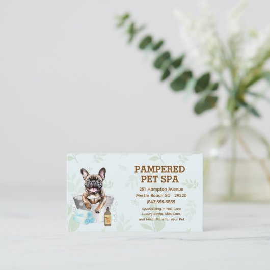 Leuke Franse Bulldog Pet Groomer Spa Visitekaartje (Staand voorkant)