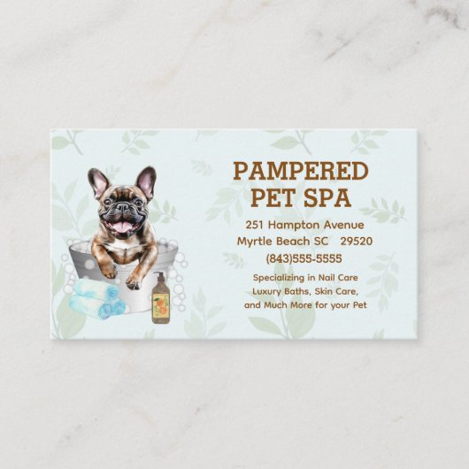 Leuke Franse Bulldog Pet Groomer Spa Visitekaartje (Voorkant)