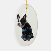 Leuke Franse Bulldog Puppy Bloemen Keramisch Ornament (Rechts)