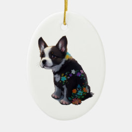 Leuke Franse Bulldog Puppy Bloemen Keramisch Ornament