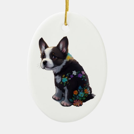 Leuke Franse Bulldog Puppy Bloemen Keramisch Ornament (Voorkant)