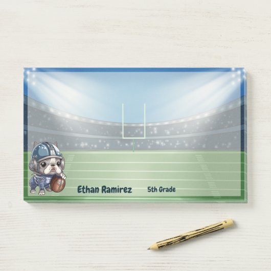 Leuke Franse bulldog quarterback stadion cartoon Post-it® Notes (Op bureau)